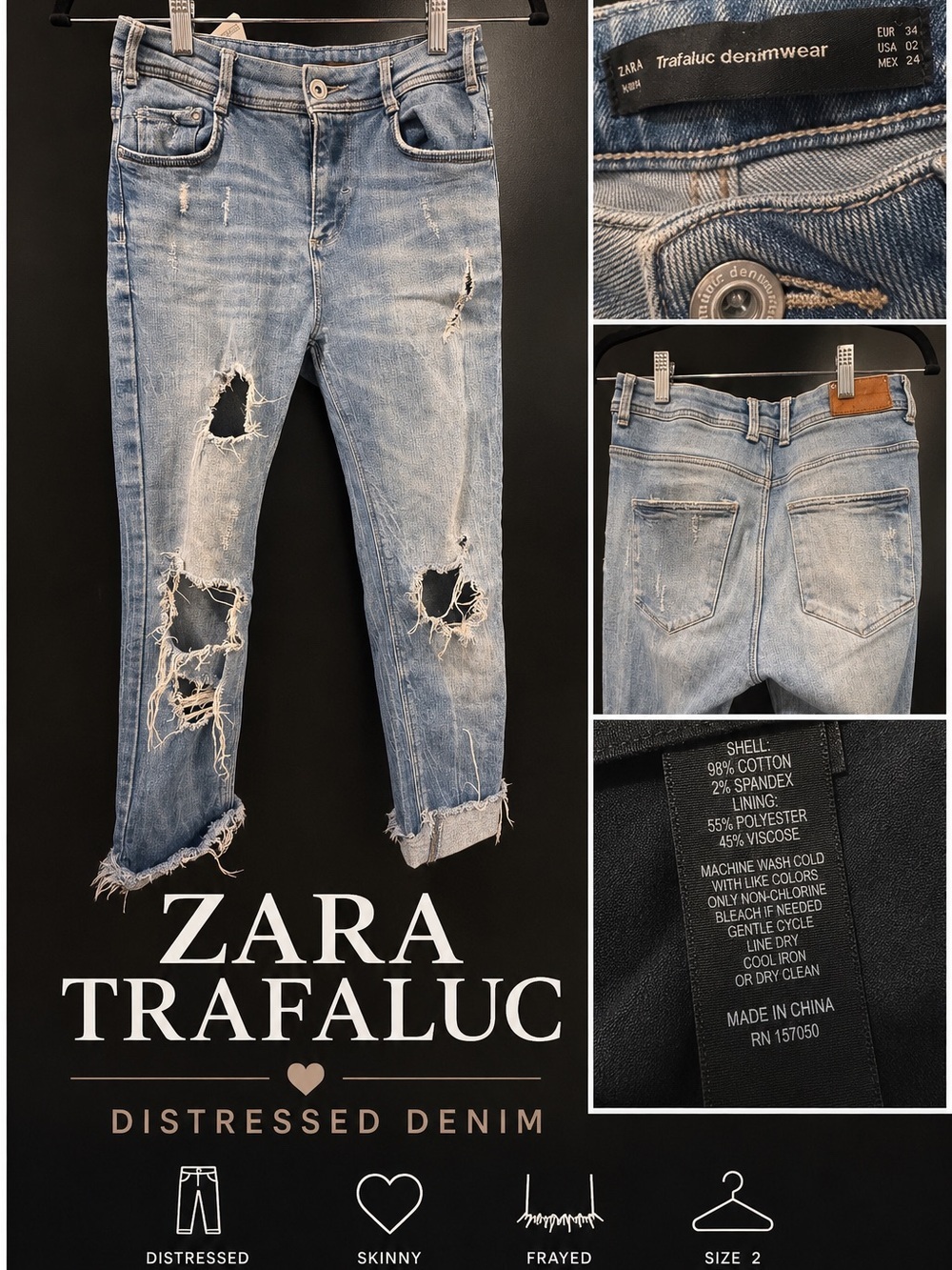 Zara Light Blue Distressed Skinny Jeans